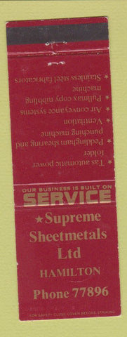 Matchbook Cover - Supreme Sheet Metal Hamilton New Zealand