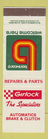 Matchbook Cover - Girlock Automatic Brake Clutch Belmore Miranda Australia