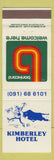 Matchbook Cover - Kimberley Hotel Australia Halls Creek