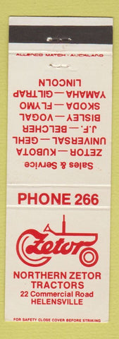 Matchbook Cover - Zetor Tractors Helensville New Zeland Kubota