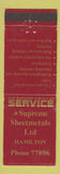 Matchbook Cover - Supreme Sheet Metal Hamilton New Zealand