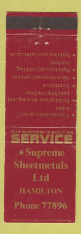 Matchbook Cover - Supreme Sheet Metal Hamilton New Zealand