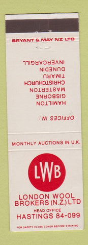 Matchbook Cover - London Wool Brokers Hastings New Zealand  WEAR
