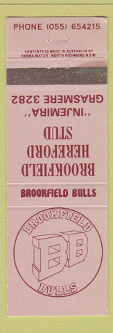 Matchbook Cover - Brookfield Bulls Hereford Grasmere Australia WEAR