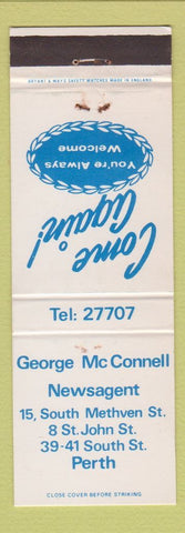 Matchbook Cover - George McConnell News Agent Perth Australia