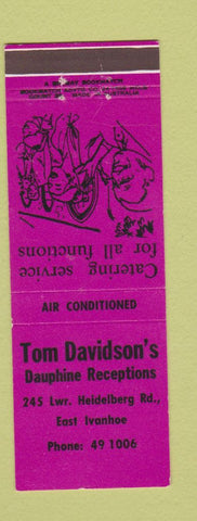 Matchbook Cover - Tom Davidson's Dauphine Receptions East Ivanhoe Australia