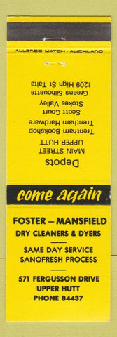 Matchbook Cover - Foster Mansfield Dry Cleaners Upper Hutt New Zealand