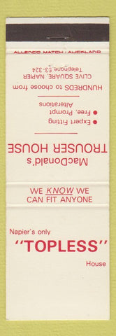 Matchbook Cover - MacDonald's Trouser House Clothes Napier New Zealand