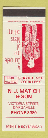 Matchbook Cover - NJ Matich Son Men's Clothes Dargaville New Zealand