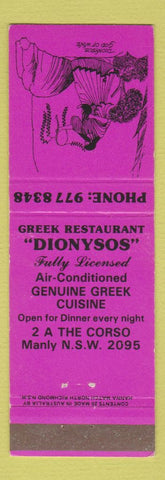 Matchbook Cover - Greek Restaurant Dionysos Manly Australia