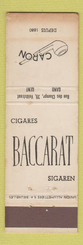 Matchbook Cover - Baccarat Cigars Caron Pipes Belgium