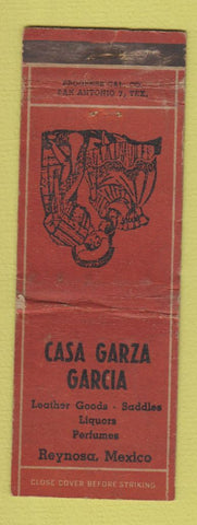 Matchbook Cover - Casa Garza Garcia Reynosa Mexico WORN