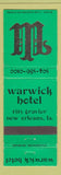 Matchbook Cover - Warwick Hotel New Orleans LA