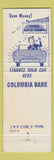 Matchbook Cover - Columbia Bank MS