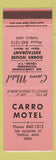 Matchbook Cover - Carro Motel Dobbs House Tupelo MS