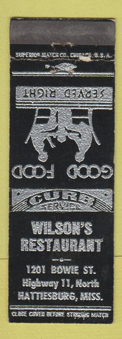 Matchbook Cover - Wilson's Restaurant Hattiesburg MS