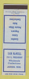 Matchbook Cover - Sam McNeill Wholesale Confections Jackson MS