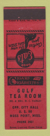 Matchbook Cover - Gulf Tea Room Moss Point MS