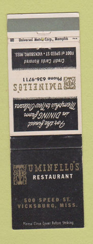 Matchbook Cover - Tuminello's Rsetaurant Vicksburg MS