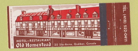 Matchbook Cover - Old Homestead Quebec QC Full Length
