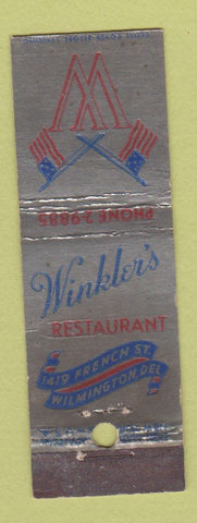 Matchbook Cover - Winkler's Restaurant Wilmington DE WORN Midget