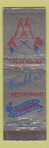 Matchbook Cover - Winkler's Restaurant Wilmington DE WEAR Midget