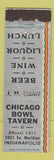 Matchbook Cover - Chicago Bowl Tavern Indianapolis IN Midget