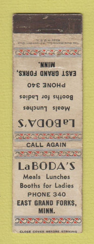 Matchbook Cover - LaBoda's Restaurant East Grand Forks MN WORN Midget
