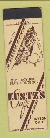 Matchbook Cover - Kuntz's Cafe Dayton OH SAMPLE Midget
