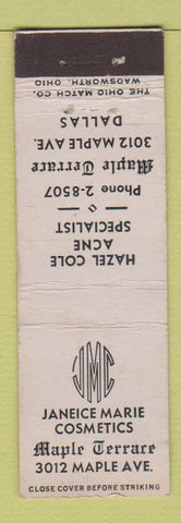Matchbook Cover - Janeice Maris Cosmetics Dallas TX Midget