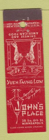Matchbook Cover - Johyn's Place Minneapolis MN Chinese Midget