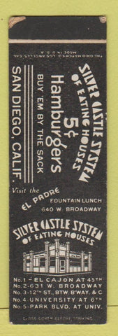 Matchbook Cover - Silver Castle Restaurant San Diego CA SAMPLE WEAR Midget