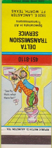 Matchbook Cover - Delta Transmission Fort Worth TX hillbilly Republic Match