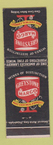 Matchbook Cover - Greystone Margo Wine Philadelphia PA
