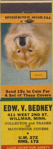 Matchbook Cover - Edward Bedney Willmar MN Chow Dog