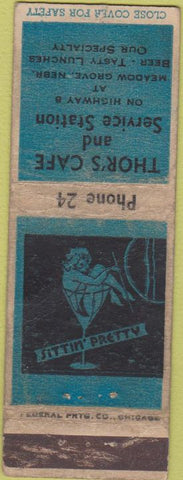 Matchbook Cover - Thor's Cafe oil gas Meadow Grove NE girlie WORN
