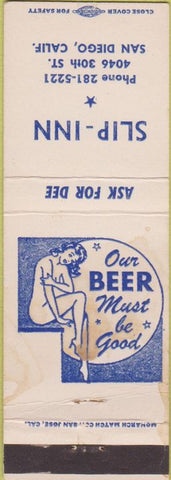 Matchbook Cover - Slip Inn San Diego CA girlie STAINED