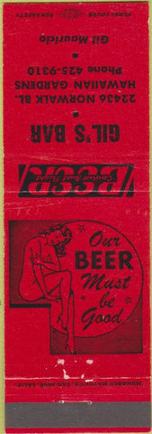 Matchbook Cover - Gi's Bar Hawaiian Gardens CA girlie
