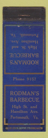 Matchbook Cover - Rodman's BBQ Portsmouth NH WEAR