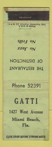 Matchbook Cover - Gatti Restaurant Miami Beach FL POOR STRIKER WORN