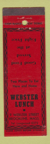 Matchbook Cover - Webster Lunch Restaurant Brookline MA