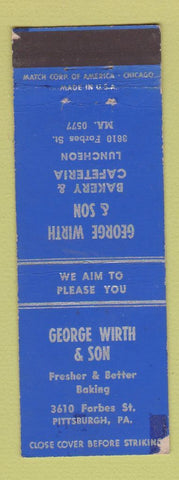 Matchbook Cover - George Wirth and Son Bakery Pittsburgh PA WEAR