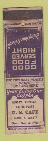 Matchbook Cover - US Cafe Minot ND STAR WORN