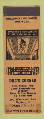 Matchbook Cover - Doc's Corner Dayton OH SAMPLE