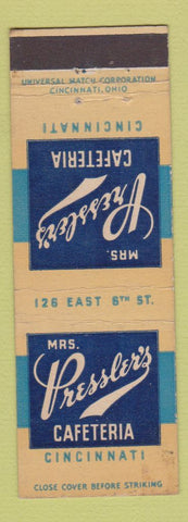 Matchbook Cover - Mrs Pressler's Cafeteria Cincinnati OH