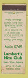 Matchbook Cover - Lambert's Nite Club Toledo OH