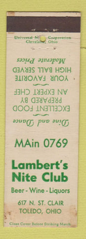 Matchbook Cover - Lambert's Nite Club Toledo OH