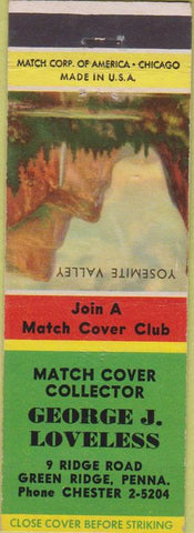 Matchbook Cover - George J Loveless Match Collector Green Ridge PA