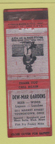 Matchbook Cover - Dew Mar Gardens Youngstown OH ADVANCE