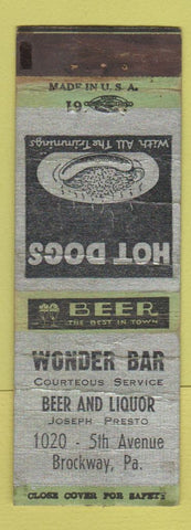 Matchbook Cover - Wonder Bar Brockway PA WORN